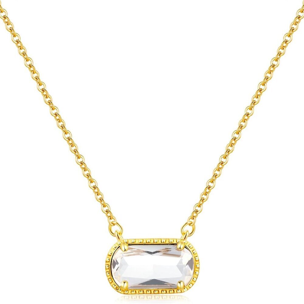 Birthstone Necklace for Women 14k Gold Plated Preppy Oval Stone Necklaces Trendy